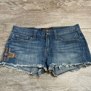 Lucky Brand Blue Denim Frayed Hem Shorts with Embroidered Accent